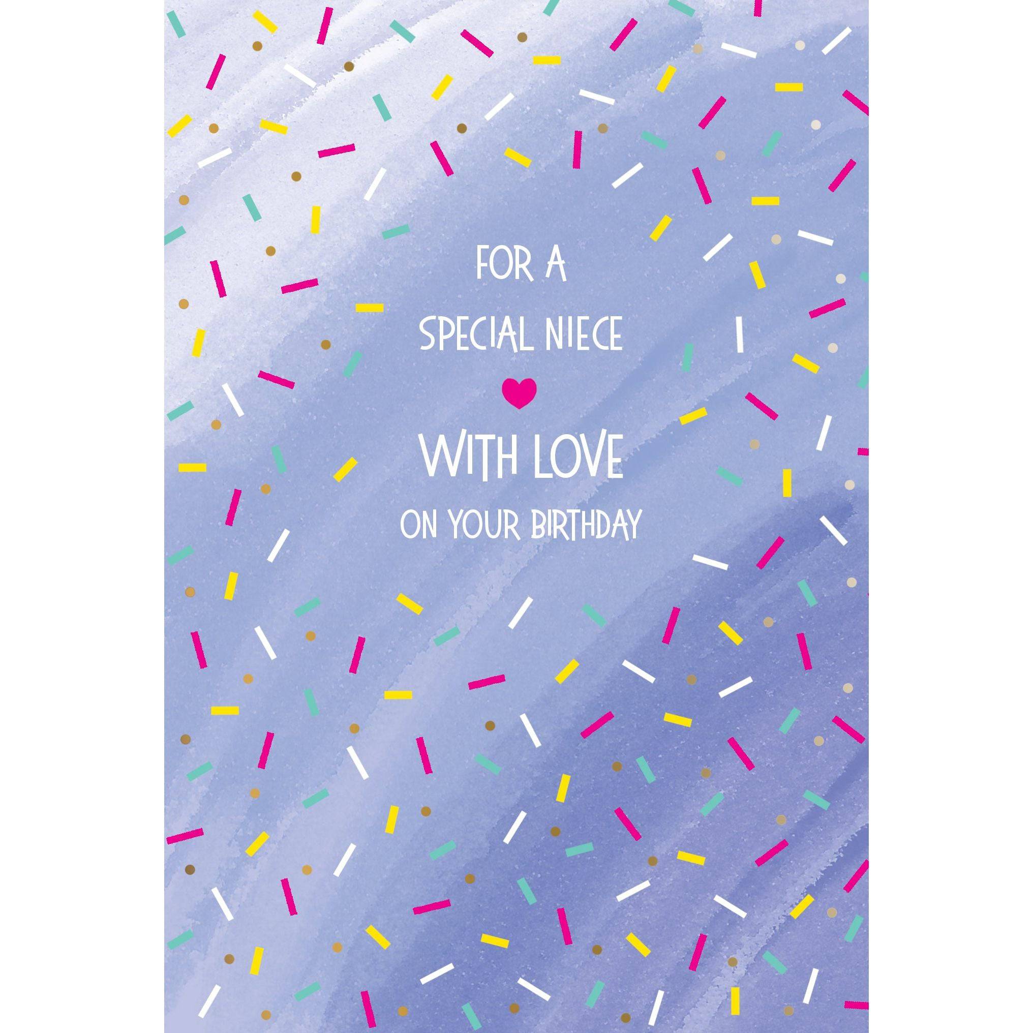 Pictura Sprinkled With Love birthday card for niece featuring colorful confetti and cheerful design for special occasions